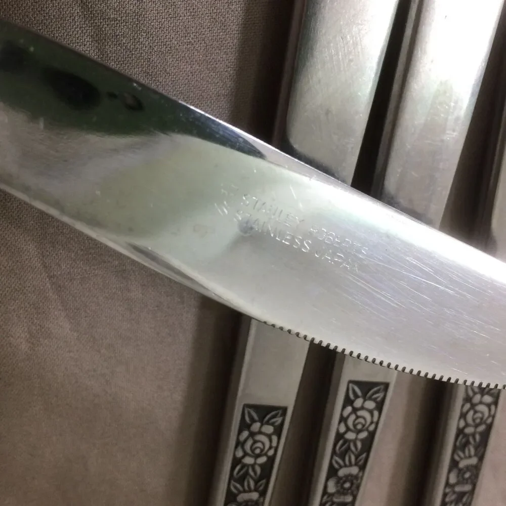 Stanley Roberts Debutante Japan Stainless Dinner Knives Set of 4 Vintage Floral